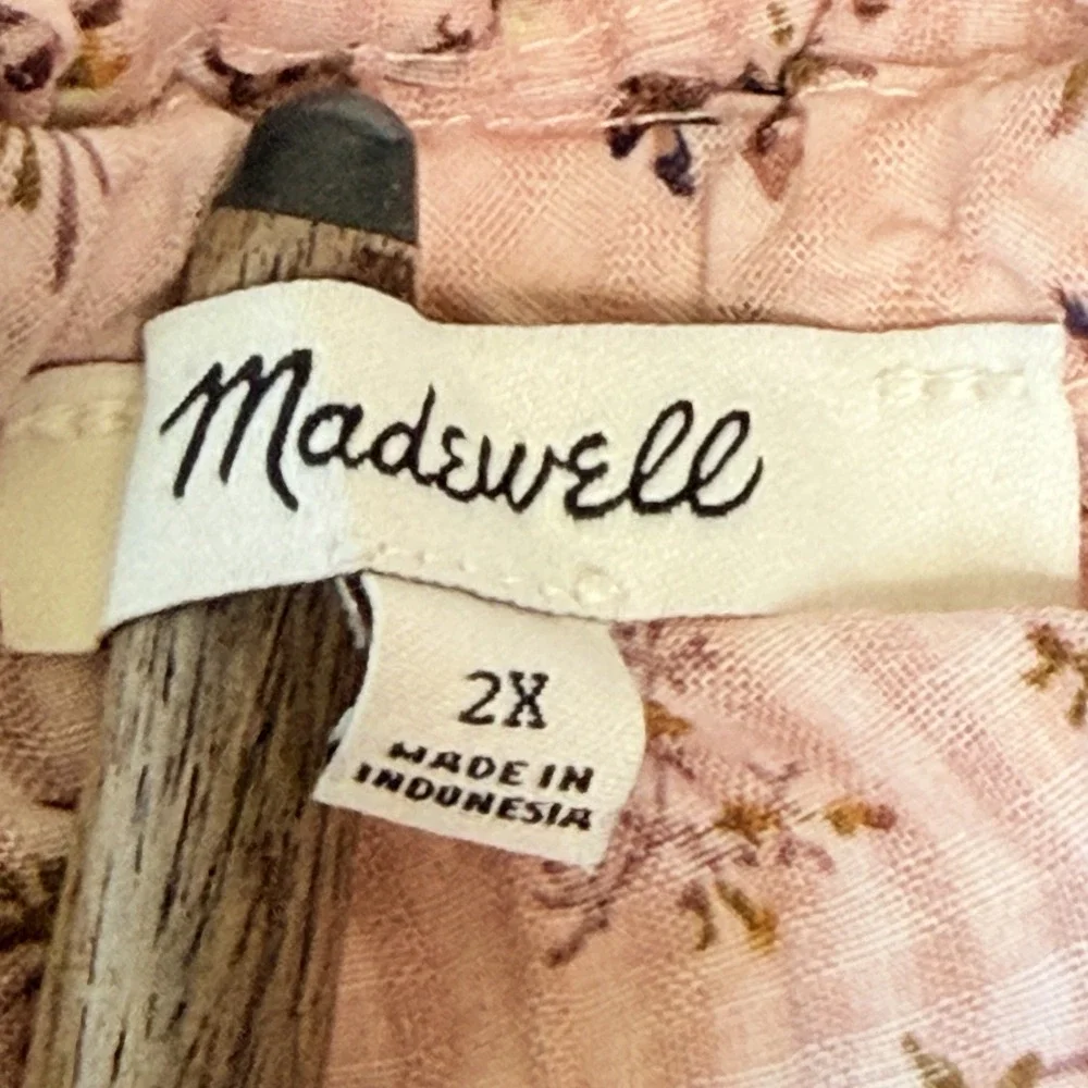 Madewell Sophia Top Bouquet Floral Pink Smocked Cotton Peasant Blouse Plus 2X